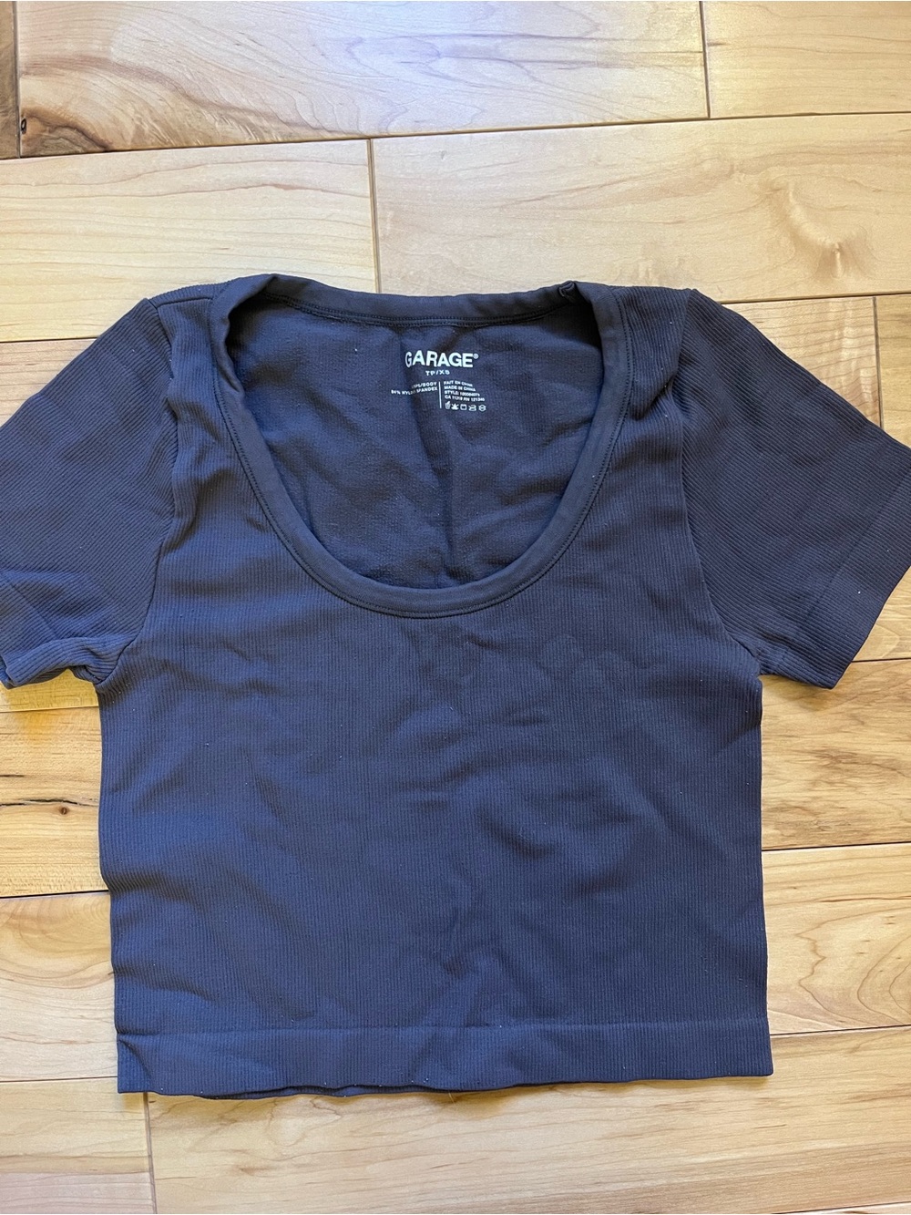 Garage Gray Ribbed Scoop-Neck Crop Top